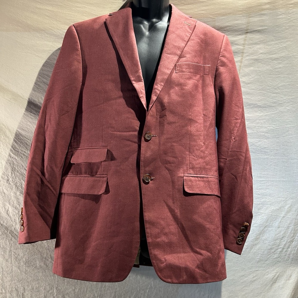 Lauren Ralph Lauren 38R Maroon Suit Jacket Blazer Elbow Patches 2 Button Ticket